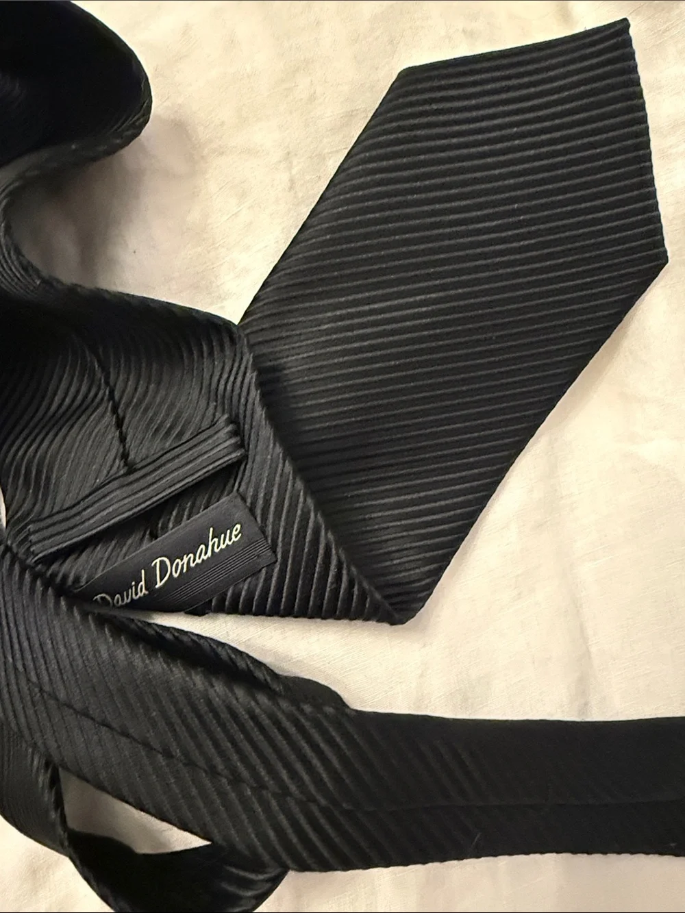 David Donahue Black Ribbed Silk Tie